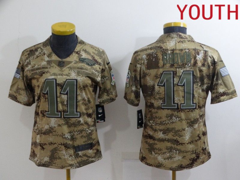 Youth Philadelphia Eagles 11 Brown Camo Nike Olive Salute To Service Limited NFL Jersey